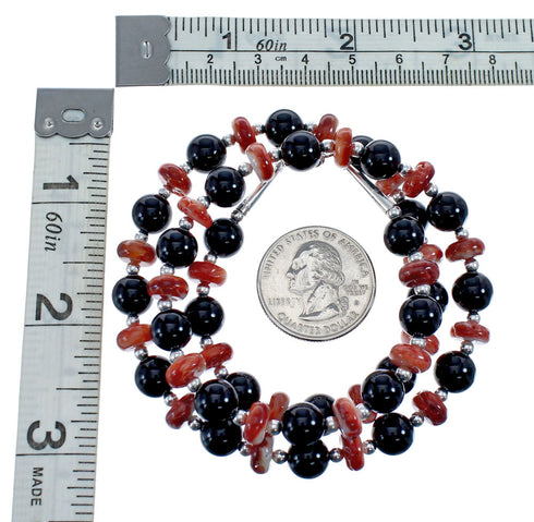Native American Sterling Silver Onyx And Oyster Shell Bead Necklace AX126053