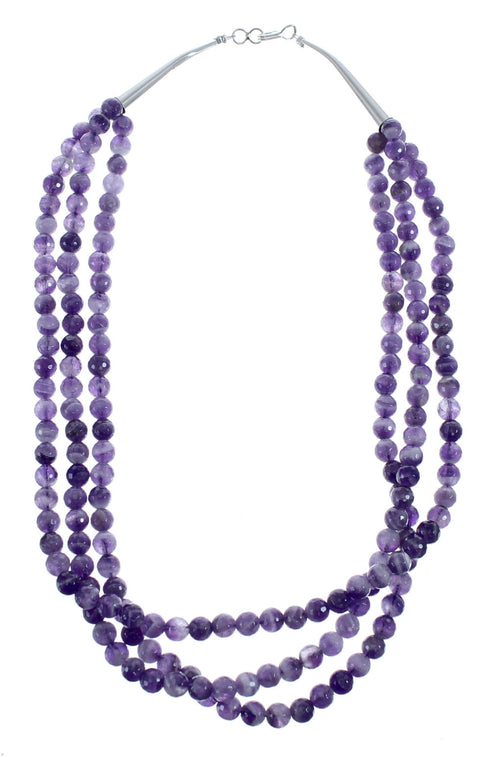 Native American Amethyst Sterling Silver 3-Strand Bead Necklace AX126054