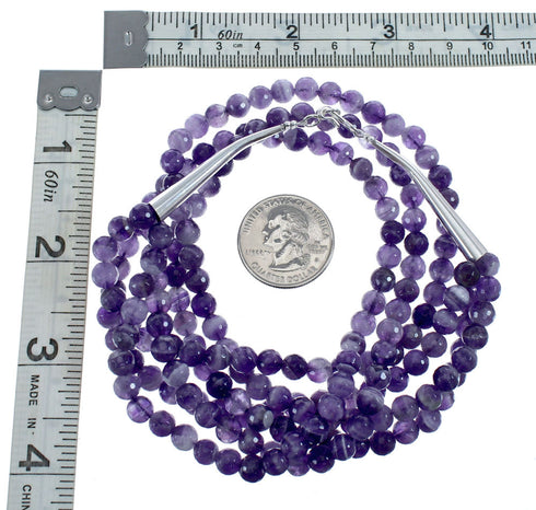 Native American Amethyst Sterling Silver 3-Strand Bead Necklace AX126054