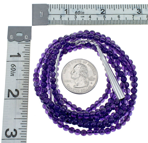 Native American Amethyst Sterling Silver 3-Strand Bead Necklace AX126055