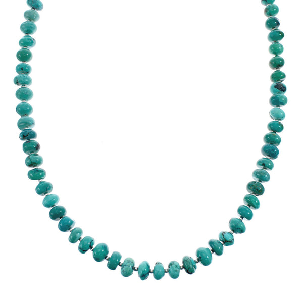 Native American Turquoise Sterling Silver Bead Necklace AX126056