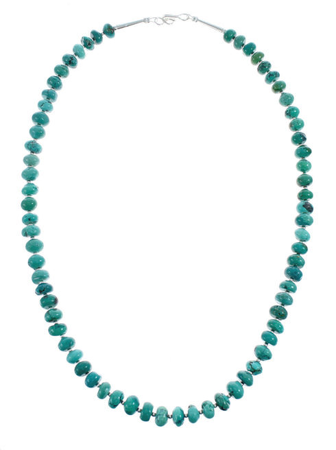 Native American Turquoise Sterling Silver Bead Necklace AX126057