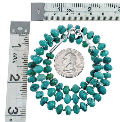 Native American Turquoise Sterling Silver Bead Necklace AX126057