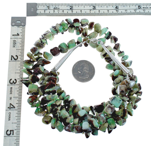 Native American Larimar 3-Strand Bead Silver Necklace AX126061