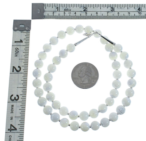 Native American Mother of Pearl Bead Sterling Silver Necklace AX126065