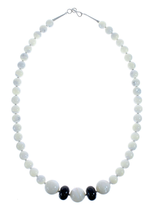Native American Mother of Pearl Onyx Bead Sterling Silver Necklace AX126067