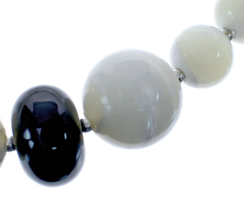 Native American Mother of Pearl Onyx Bead Sterling Silver Necklace AX126067