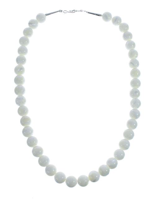 Native American Mother of Pearl Bead Sterling Silver Necklace AX126068