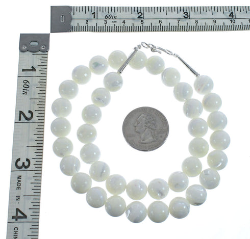 Native American Mother of Pearl Bead Sterling Silver Necklace AX126068