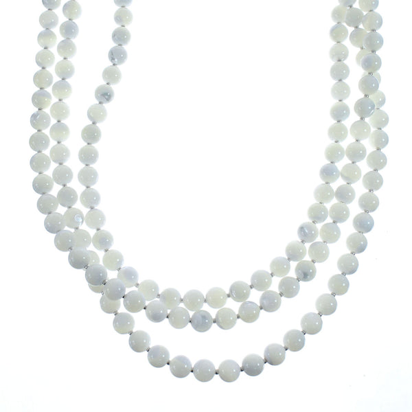 Native American Mother of Pearl Sterling Silver 3-Strand Bead Necklace AX126069