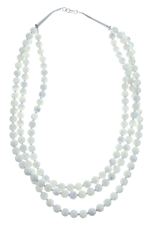 Native American Mother of Pearl Sterling Silver 3-Strand Bead Necklace AX126069