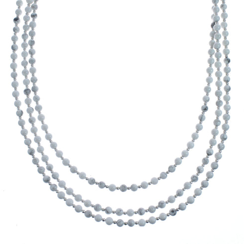 Native American Howlite Sterling Silver 3-Strand Bead Necklace AX126072