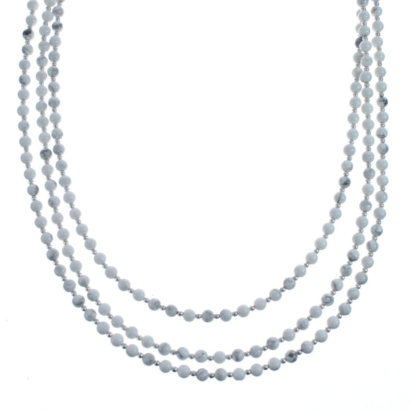 Native American Howlite Sterling Silver 3-Strand Bead Necklace AX126072