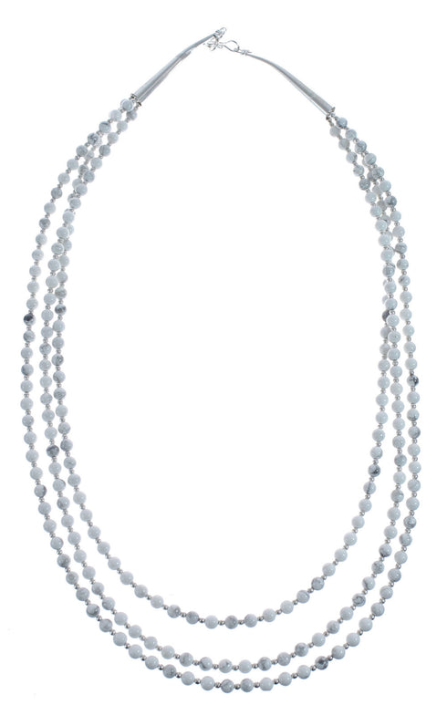 Native American Howlite Sterling Silver 3-Strand Bead Necklace AX126072