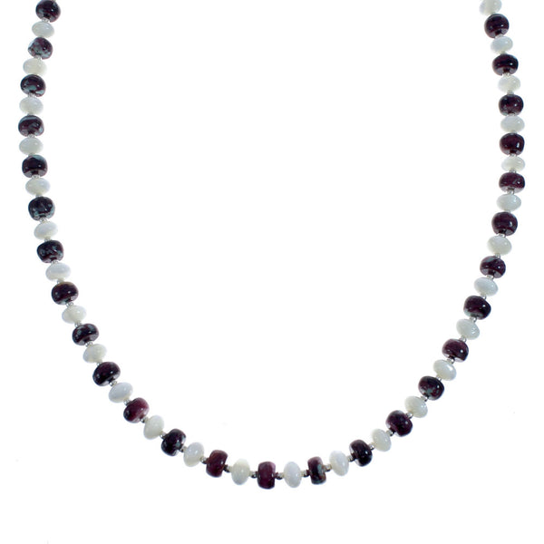 Native American Sterling Silver Mother of Pearl And Agate Bead Necklace AX126074