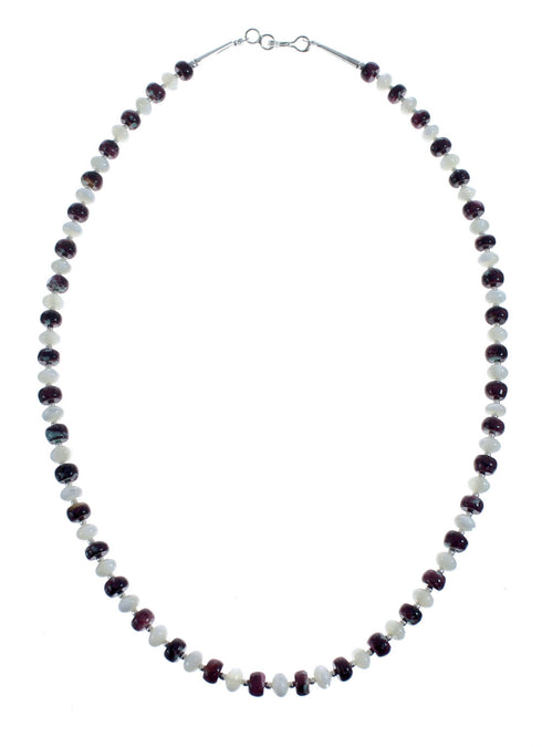 Native American Sterling Silver Mother of Pearl And Agate Bead Necklace AX126074