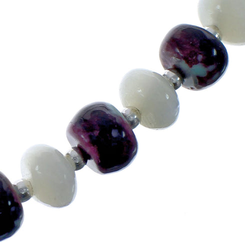 Native American Sterling Silver Mother of Pearl And Agate Bead Necklace AX126074