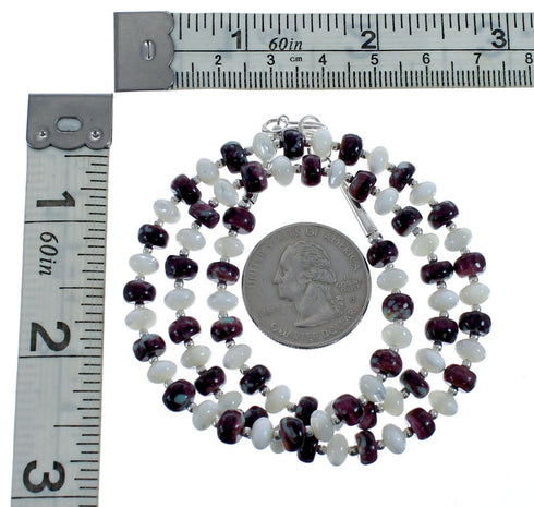 Native American Sterling Silver Mother of Pearl And Agate Bead Necklace AX126075