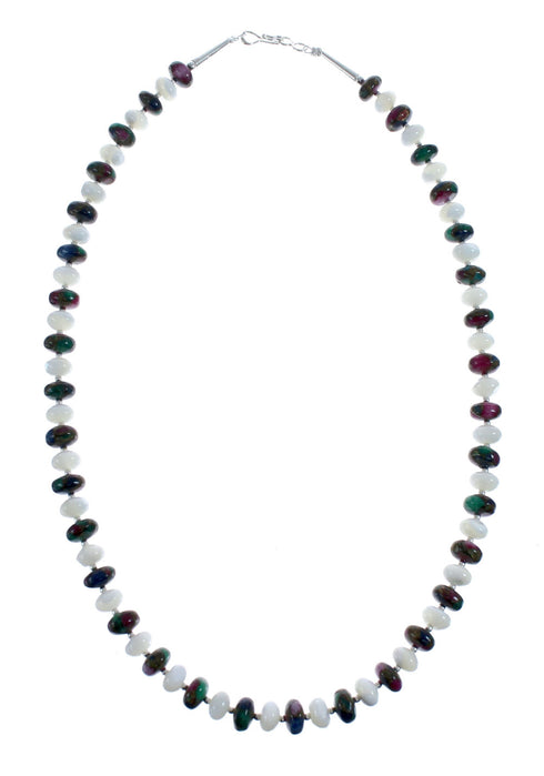 Native American Sterling Silver Mother of Pearl And Dragonblood Jasper Bead Necklace AX126076