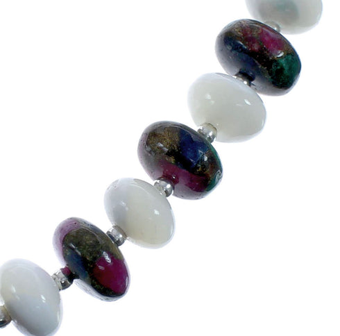 Native American Sterling Silver Mother of Pearl And Dragonblood Jasper Bead Necklace AX126076