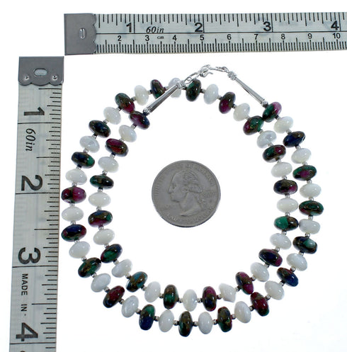 Native American Sterling Silver Mother of Pearl And Dragonblood Jasper Bead Necklace AX126078