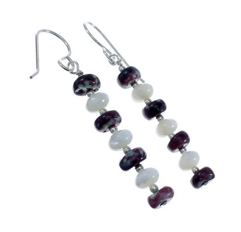 Sterling Silver Mother of Pearl Agate Navajo Bead Hook Dangle Earrings AX126035