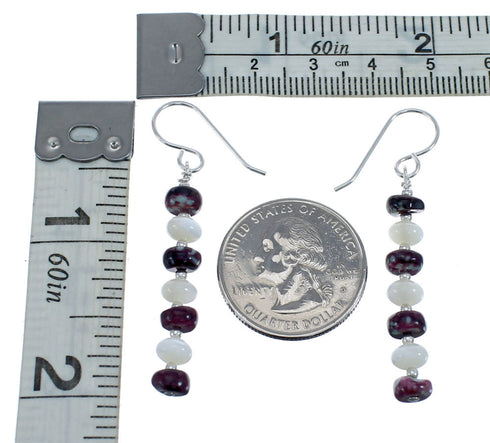 Sterling Silver Mother of Pearl Agate Navajo Bead Hook Dangle Earrings AX126035