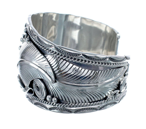 Native American Scalloped Leaf Sterling Silver Cuff Bracelet AX125891