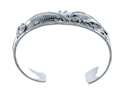 Native American Scalloped Leaf Sterling Silver Cuff Bracelet AX125891