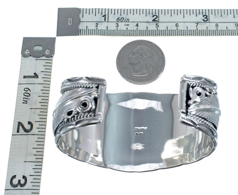 Native American Scalloped Leaf Sterling Silver Cuff Bracelet AX125891