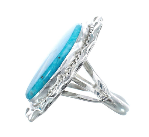 Authentic Sterling Silver Turquoise Navajo Hand Crafted Ring Size 7-3/4 AX126109