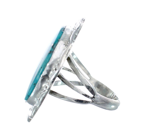 Authentic Sterling Silver Turquoise Navajo Hand Crafted Ring Size 7-3/4 AX126111