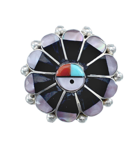 Zuni Sun and Flower Multicolor Multistone Inlay Ring Size 8-1/2 AX126149