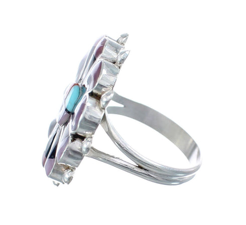 Zuni Sun and Flower Multicolor Multistone Inlay Ring Size 8-1/2 AX126149