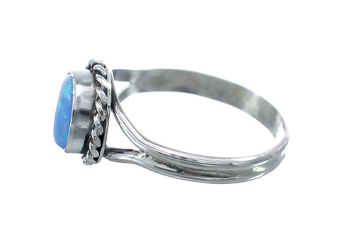 Native American Navajo Sterling Silver Blue Opal Ring Size 5 AX126131