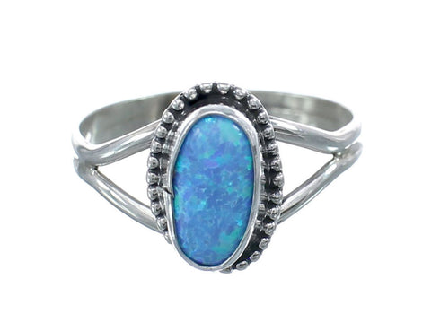 Native American Navajo Sterling Silver Blue Opal Ring Size 7-1/4 AX126138
