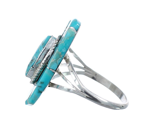 Navajo Turquoise Inlay Sterling Silver Ring Size 8-1/4 AX126125