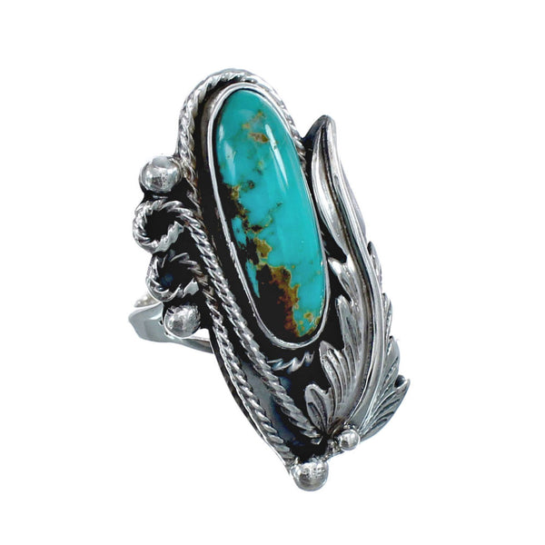 Turquoise Sterling Silver Scalloped Leaf Navajo Ring Size Size 6 AX126441