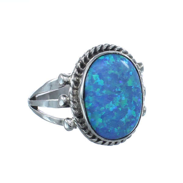 Sterling Silver And Blue Opal Navajo Ring Size 7-1/4 AX126532