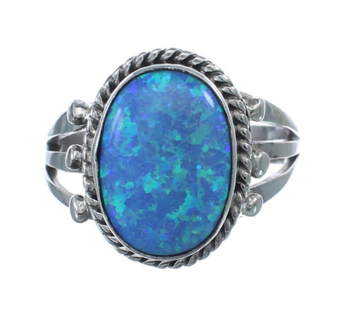 Sterling Silver And Blue Opal Navajo Ring Size 7 AX126531