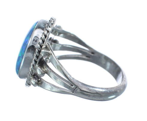 Sterling Silver And Blue Opal Navajo Ring Size 7-1/4 AX126532