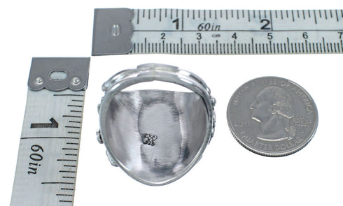 Navajo Indian Sterling Silver Coral And Turquoise Bear Ring Size 13-1/2 AX126497