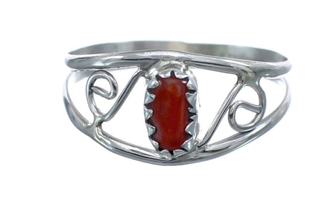 Native American Coral Genuine Sterling Silver Ring Size 6 AX126380