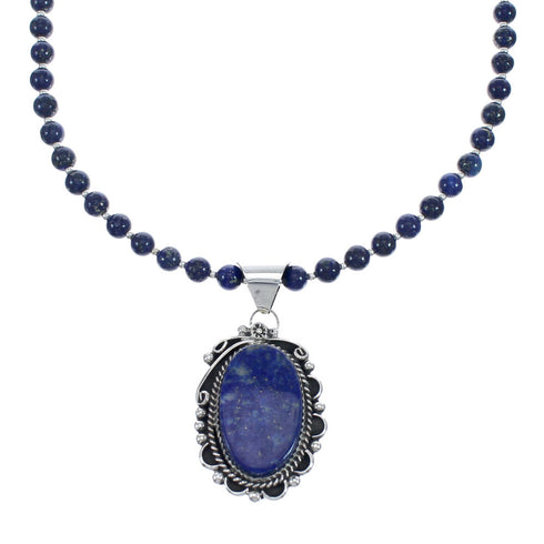 Sterling Silver And Lapis Navajo Bead Pendant Necklace Set JX127008