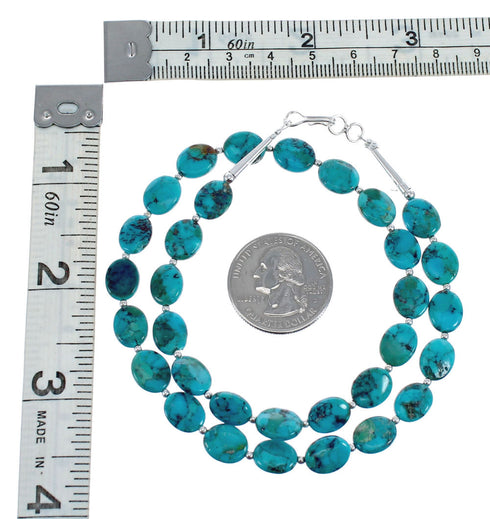 Native American Navajo Turquoise Bead Sterling Silver Necklace JX126996