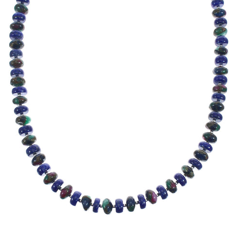 Native American Lapis and Bloodstone Sterling Silver Bead Necklace JX126961