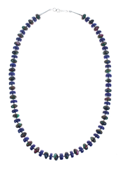 Native American Lapis and Bloodstone Sterling Silver Bead Necklace JX126961