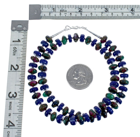 Native American Lapis and Bloodstone Sterling Silver Bead Necklace JX126961