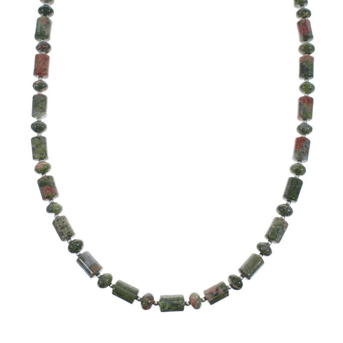 Native American Unakite Sterling Silver Bead Necklace JX127000