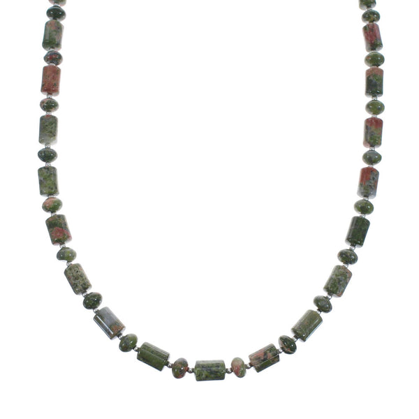 Native American Unakite Sterling Silver Bead Necklace JX127000